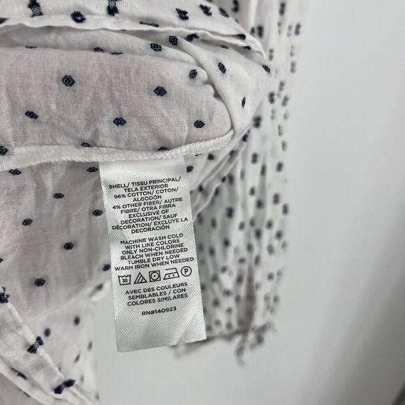 Loft Top Size XL Navy White Swiss Dot Shirt Popover Clip Ruffle Bib Blouse - Picture 7 of 8